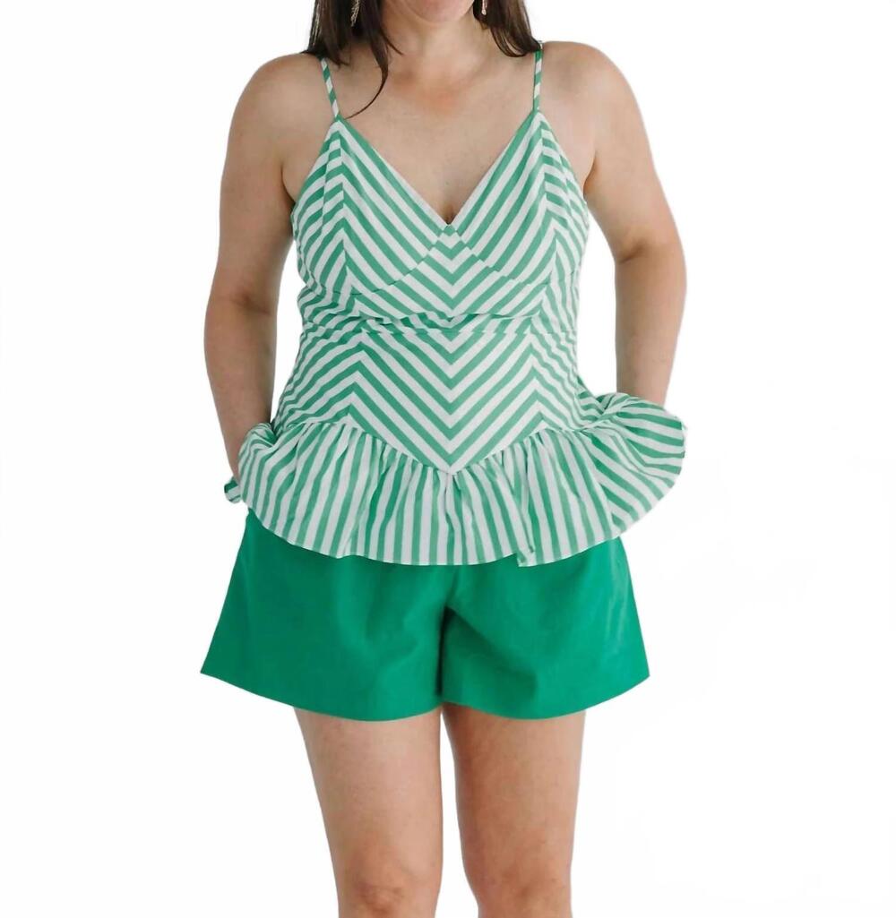 NEW SKIES ARE BLUE striped sleeveless peplum top with chevron bodice in green
